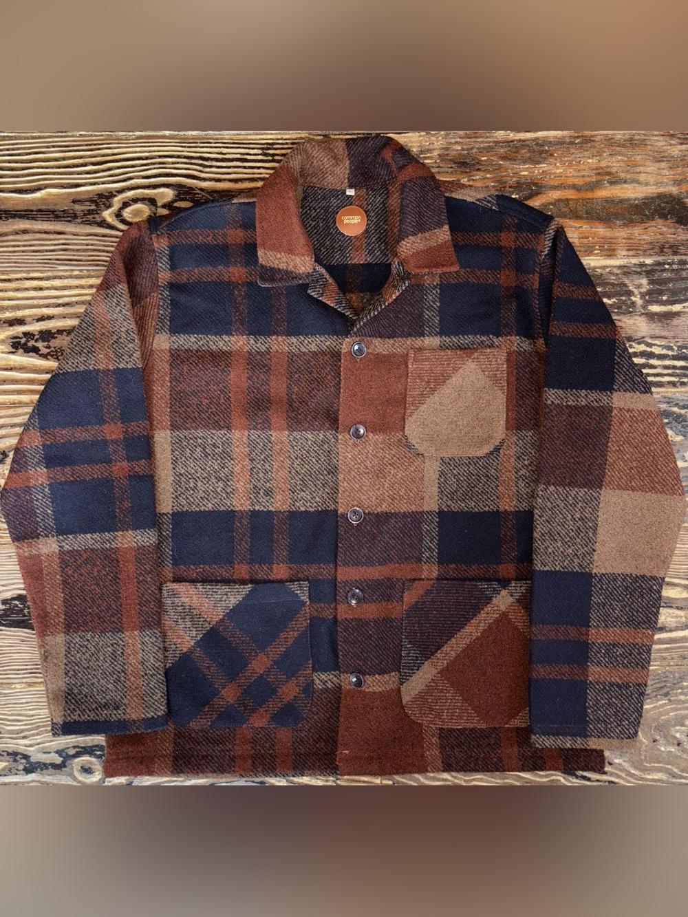 Classic Plaid Wool Blend Men's Jacket Coat - Brown & Navy